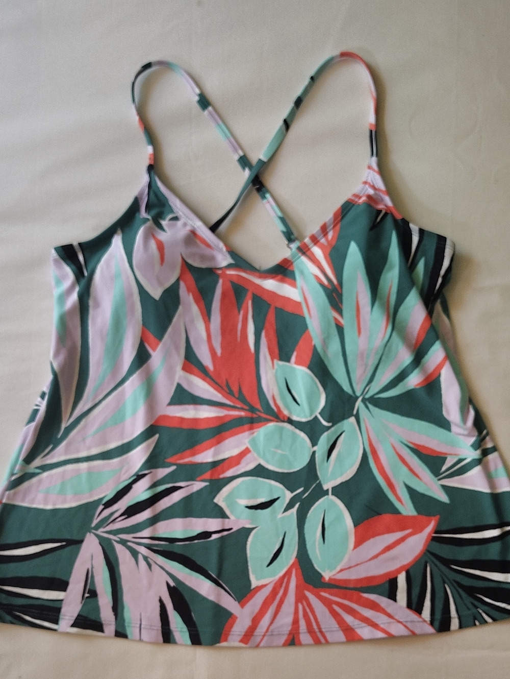 Anne Cole Green Floral Print Tankini Top with Coral and Mint Size XS NWT